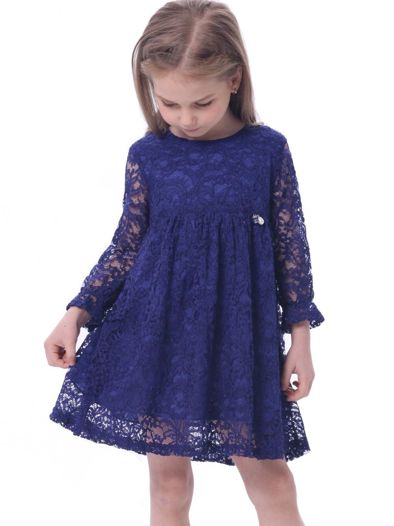Bonny Billy Flower Girl Lace Dress Country Dresses with Sleeves 4-5 Years Blue - Image 1